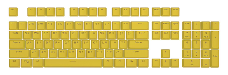 Додаткові змінні клавіші для клавіатури Hator First Ukrainian PBT keycaps UKR/ENG/rU Yellow (HTS-139) - Фото 1
