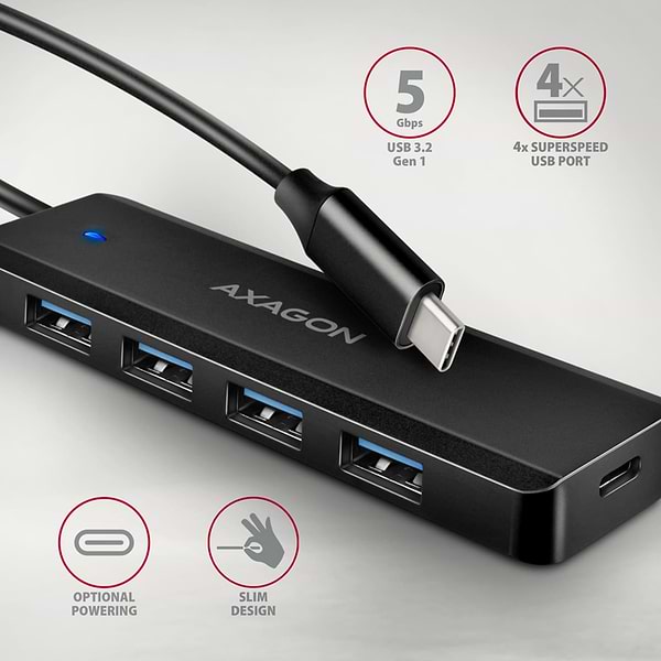 Фото - Хаб USB AXAGON USB-C 5Gbps TRAVEL 20 см Type-C Black (HUE-C1C)