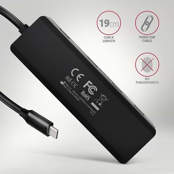 Фото - Хаб USB AXAGON USB-C 5Gbps TRAVEL 20 см Type-C Black (HUE-C1C)