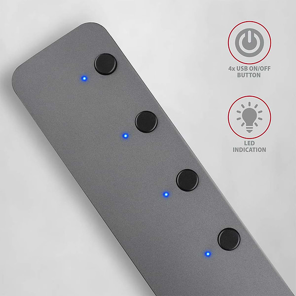 Фото - Хаб USB AXAGON SuperSpeed USB-A SWITCH CHARGING function, 20 см USB-A cable, Silver (HUE-MSA)