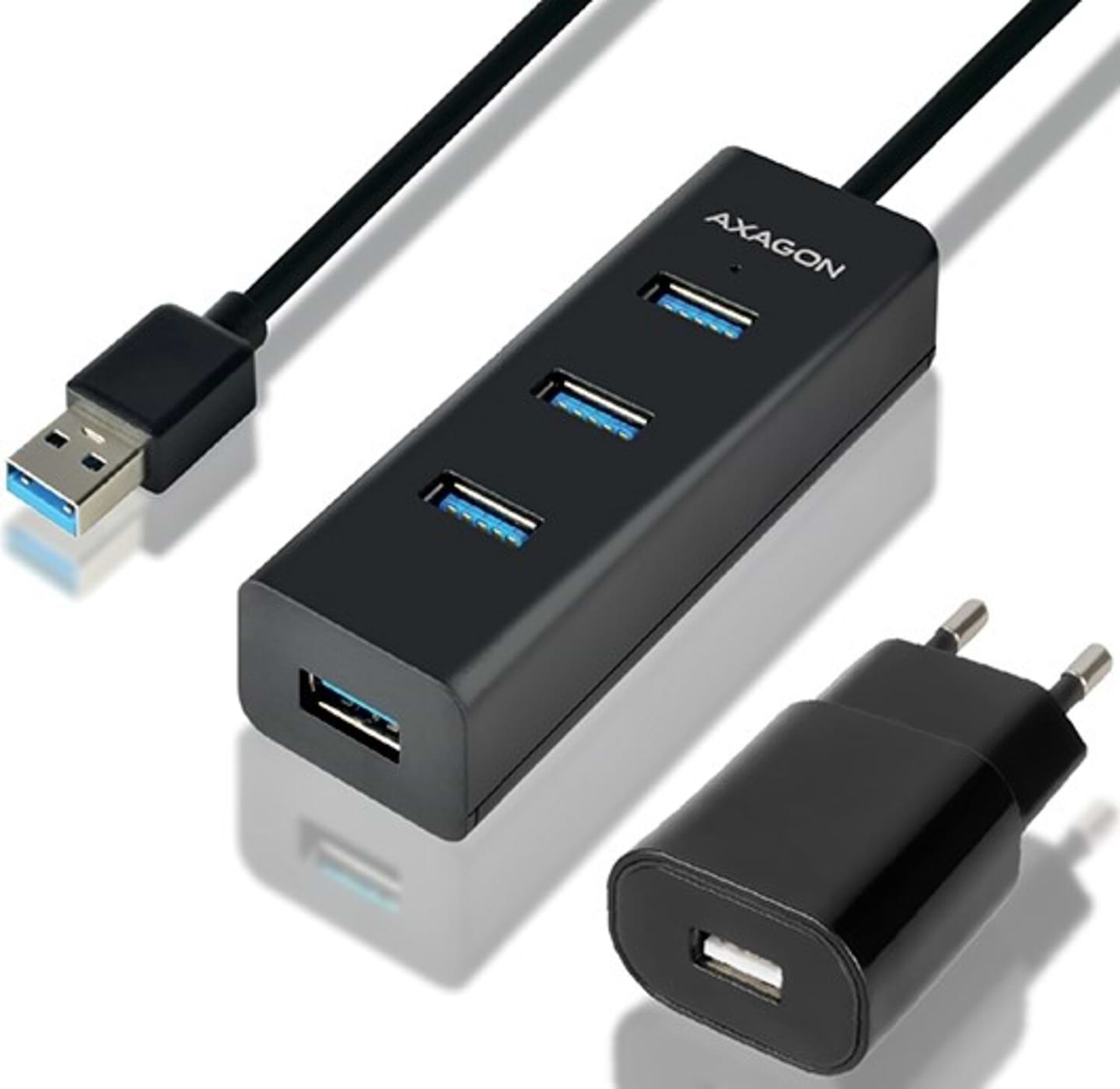 Хаб USB AXAGON USB3.0 CHARGING 1.2m Cable, MicroUSB Charging, Black (HUE-S2BP)