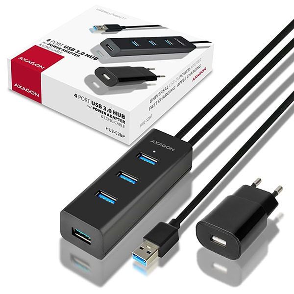 Фото - Хаб USB AXAGON USB3.0 CHARGING 1.2m Cable, MicroUSB Charging, Black (HUE-S2BP)