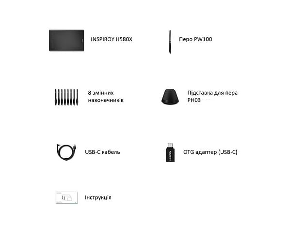 Фото - Графічний планшет Huion H580X Black+рукавиця