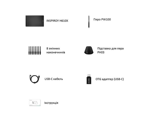 Фото - Графічний планшет Huion H610X Black+рукавиця