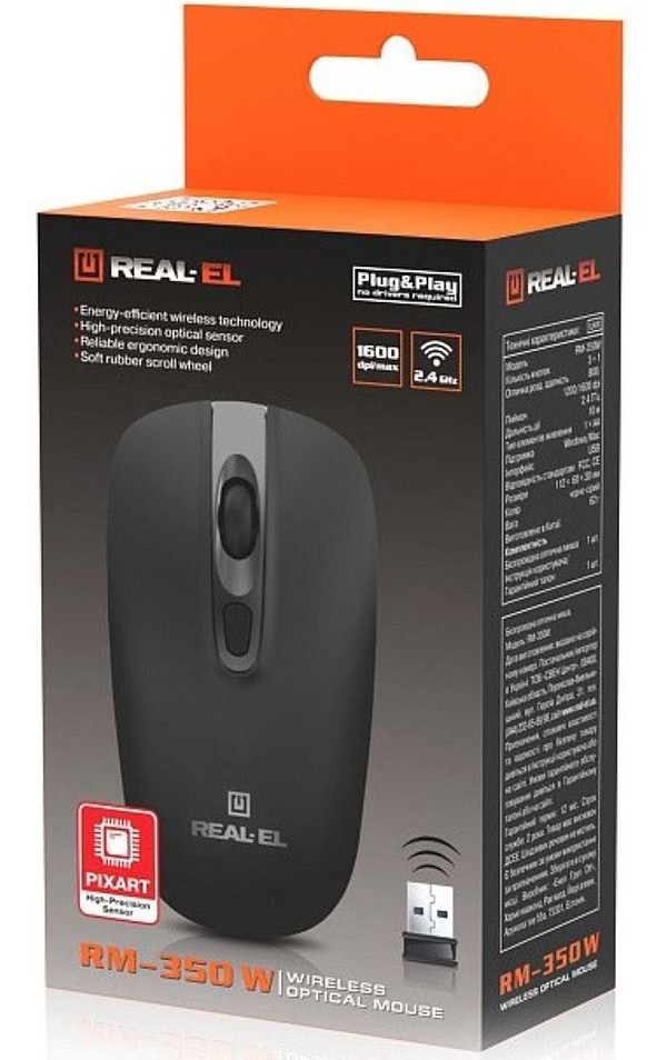 Фото - Мышь беспроводная REAL-EL RM-350W Black (EL123200043)