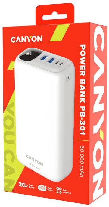 Фото - Батарея мобільна Canyon PPB-301 30000 mAh PD QC White (CNE-CPB301W)