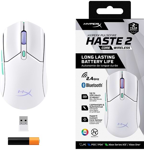 Фото - Миша бездротова ігрова HyperX Pulsefire Haste 2  Core Wireless White (8R2E7AA)