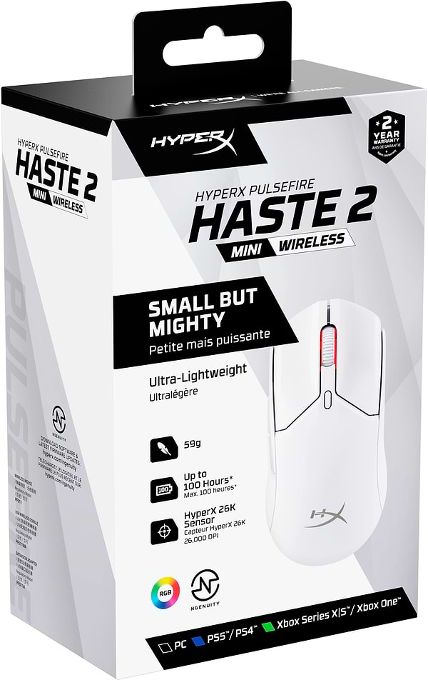 Фото - Мышь беспроводная игровая HyperX Pulsefire Haste 2 Mini Wireless White (7D389AA)