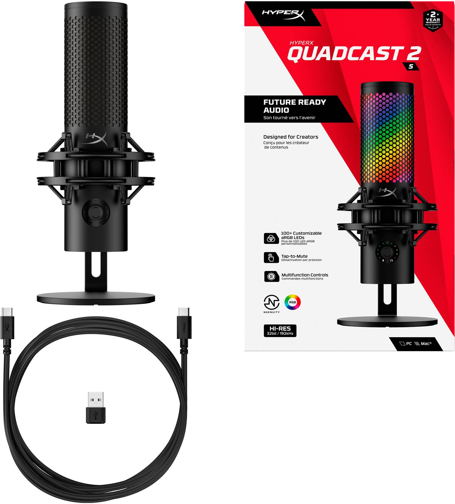 Фото - Микрофон для компьютера проводной HyperX QuadCast 2 S Black RGB (9A273AA)