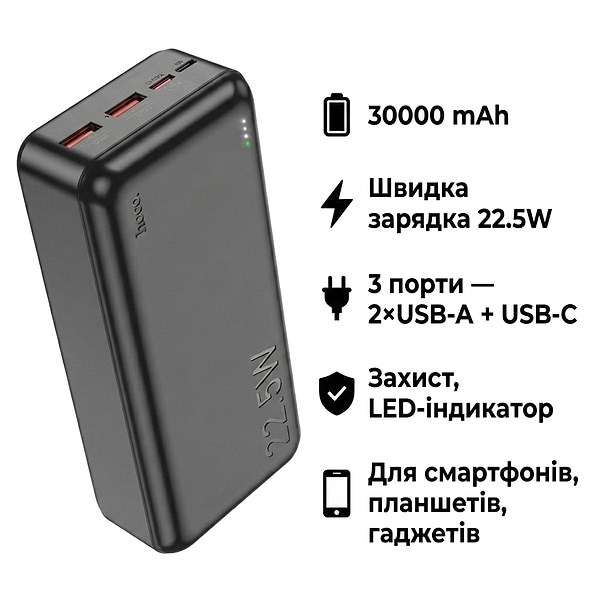 Фото - Батарея мобильная HOCO J101B Astute 22.5W 30000 mAh Black