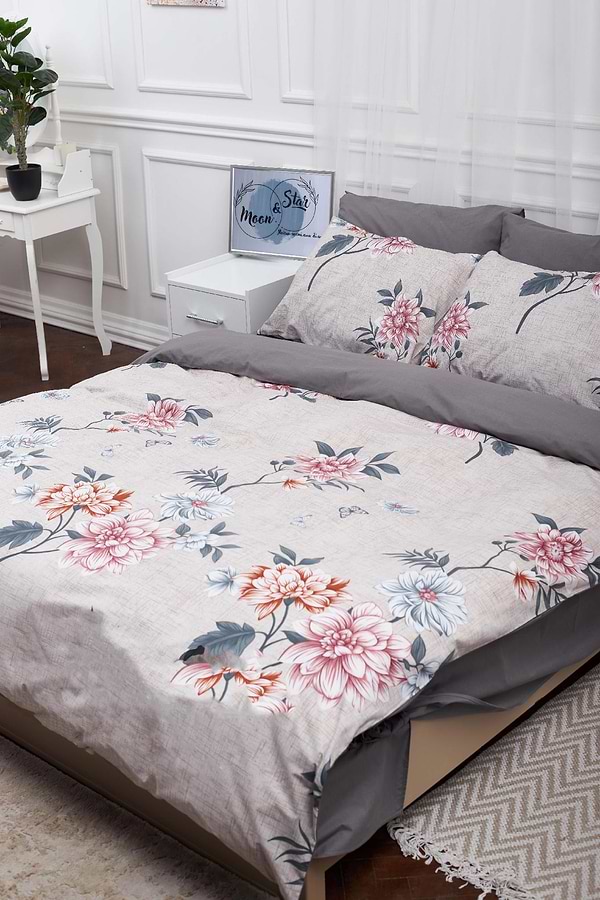 Фото - Комплект постільної білизни Moon&Star 160х220х2 нав. 4х70х70 Flowers Gray Бязь Gold Люкс (MS-820001044)