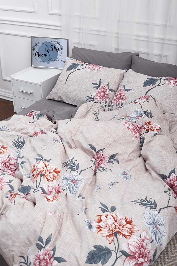 Фото - Комплект постільної білизни Moon&Star 160х220х2 нав. 2х50х70 Flowers Gray Бязь Gold Люкс (MS-820001041)