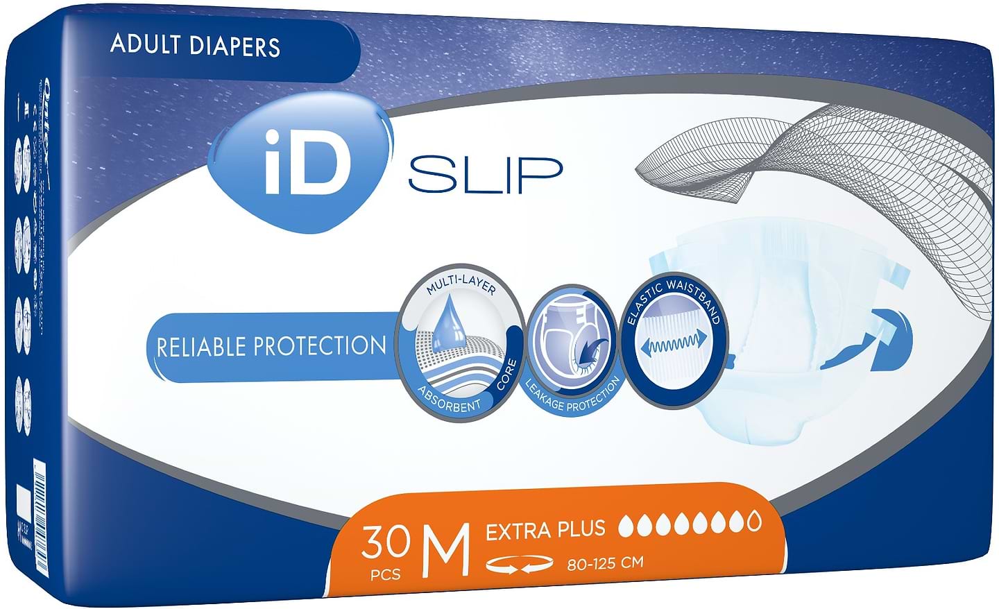 Одноразові підгузки ID Slip Extra Plus Medium талия 80-125 см 30 шт. (5411416047643) - Фото 1
