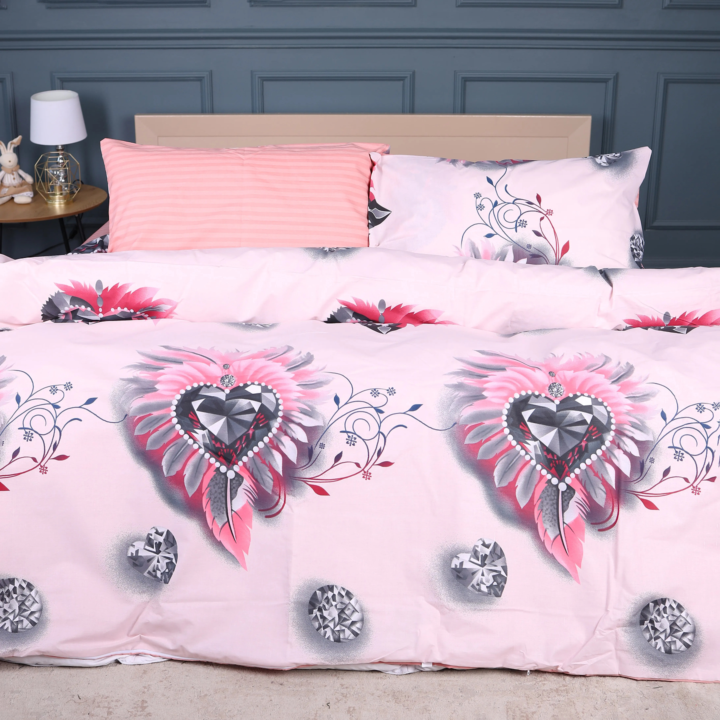 Комплект постільної білизни MirSon 175х210 см 17-0724 Diamond Hearts Ranforce Elite (2200010688597)