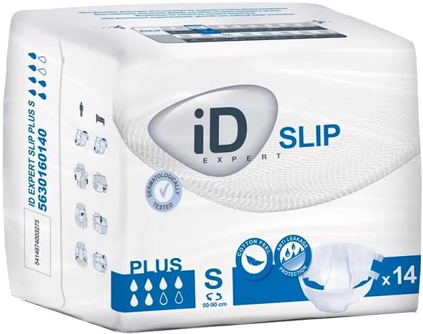 Фото - Одноразовые подгузники ID для взрослых SLIP Plus Размер S, 14 шт. (5630160140) Фото - Одноразовые подгузники ID для взрослых SLIP Plus Размер S, 14 шт. (5630160140)