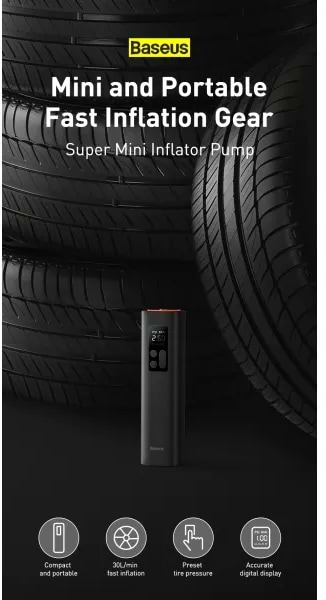 Фото - Автокомпресор Baseus Super Mini Inflator Pump Black (CRCQ000001)