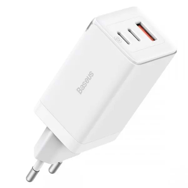Мережевий зарядний пристрій Baseus 65W GaN5 Pro 2C+U White (CCGP120202) - Фото 1