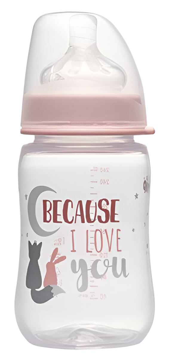 Пляшка для годування NIP з широкою горловиною Д + соска з широкою шийкою (Система Actiflex), 260 мл. (35042)