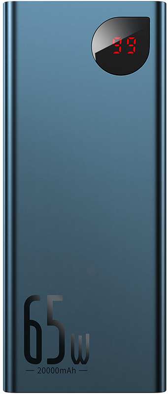 Батарея мобільна Baseus Metal 20000mAh PD 65W USB-C 2xUSB QC 3.0 Blue (PPIMDA-D03) - Фото 1