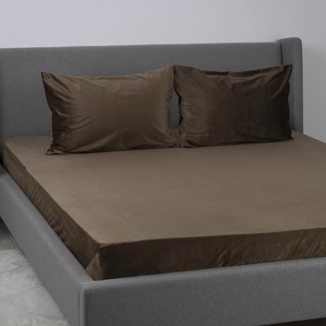Простынь двуспальная ТЕП VELOUR с резинкой 180х200 см Шоколадный (2-04824_34183)