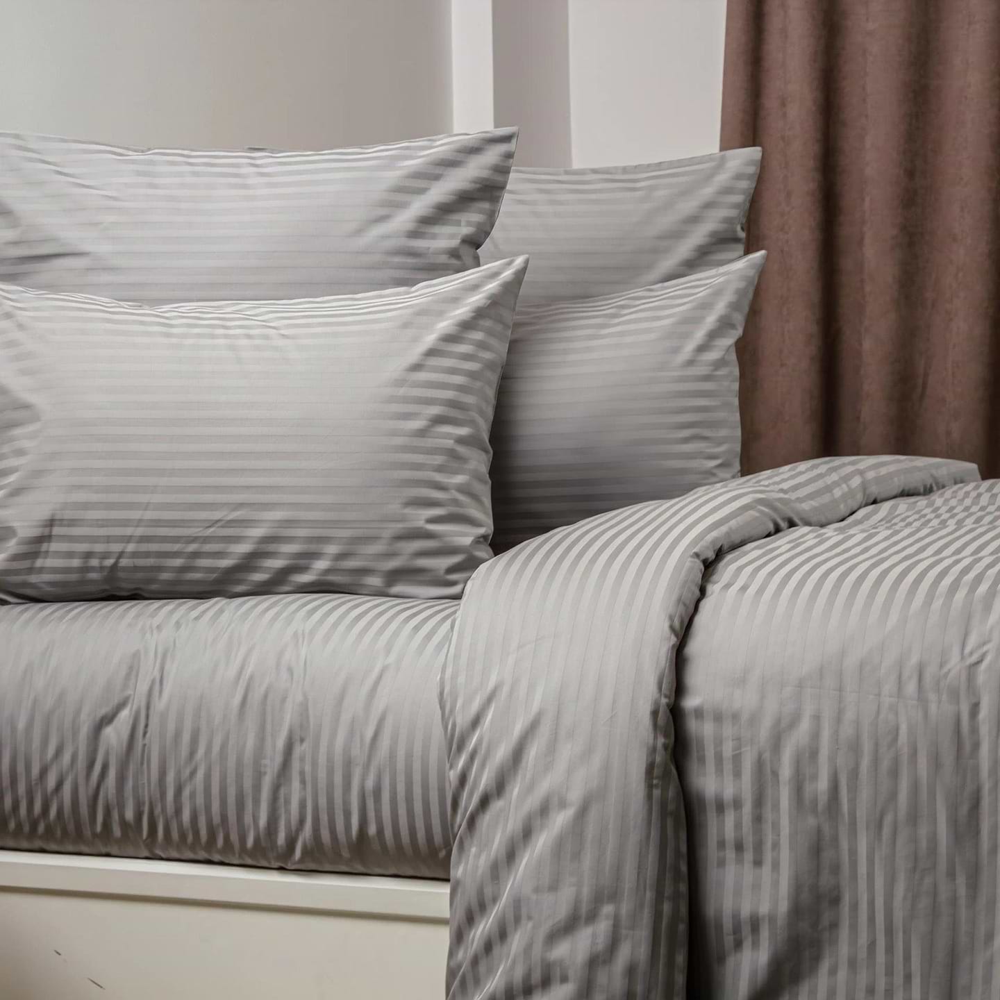 Підковдра двоспальна євро ТЕП СТРАЙП САТИН PREMIUM 200х215 см Grey (2-04854_34878)