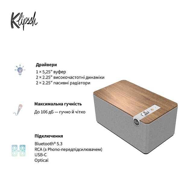 Фото - Портативна акустика Klipsch The Three Plus Walnut (1071968)