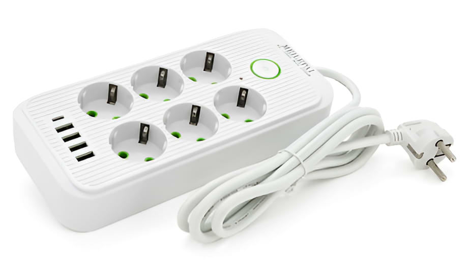 Сетевой фильтр Voltronic F06U 6 розеток EU + 4 USB + 1PD кнопка вкл. с индикаторои 2 м White