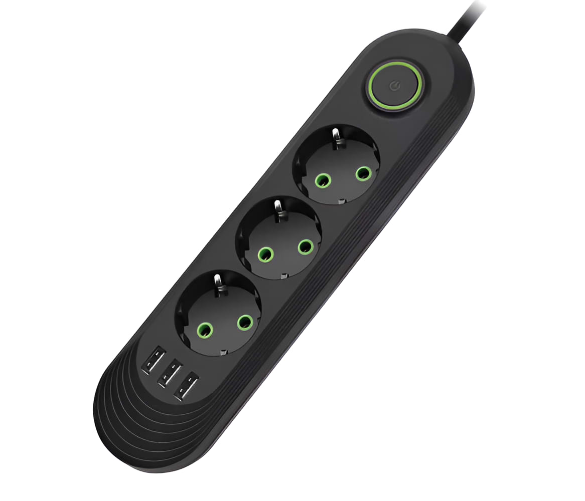 Сетевой фильтр Voltronic F03U 3 розетки EU + 3 USB 1.5 м Black