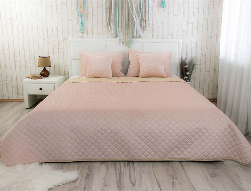 Покрывало полуторное Руно 150х220 велюр (360.55_Apricot ромб)