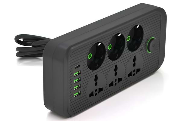 Фото - Сетевой фильтр Voltronic F07U 6 роз. (3 EU+3 Universal) + 4 USB + 1PD кнопка вкл. с индикатором 2 м Black