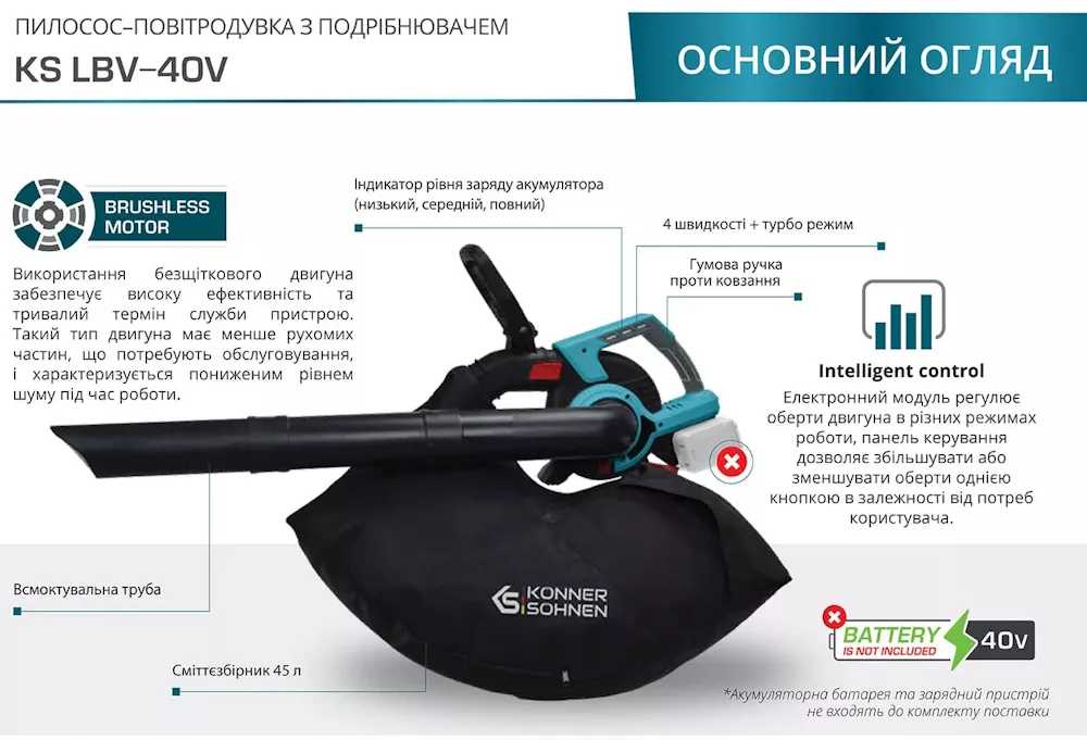 Фото - Повітродувка акумуляторна Konner&Sohnen LBV-40V