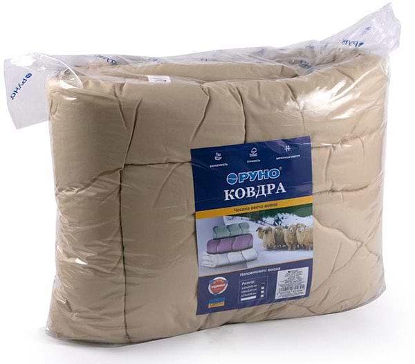 Фото - Ковдра зимова двоспальна євро Руно 200х220 вовняна (322.52ПШУ_Бежевий)