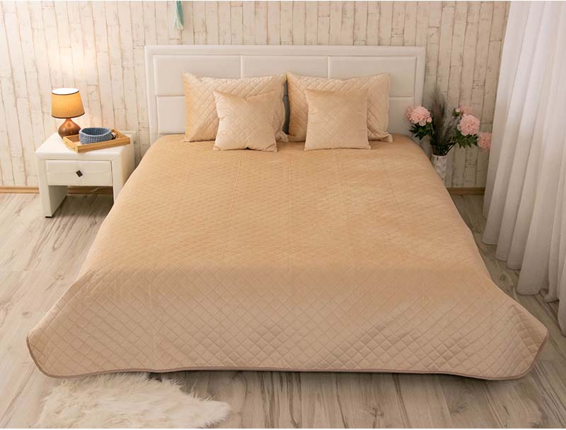 Покрывало двуспальное Руно 180х220 велюр (340.55_Beige ромб) - Фото 1