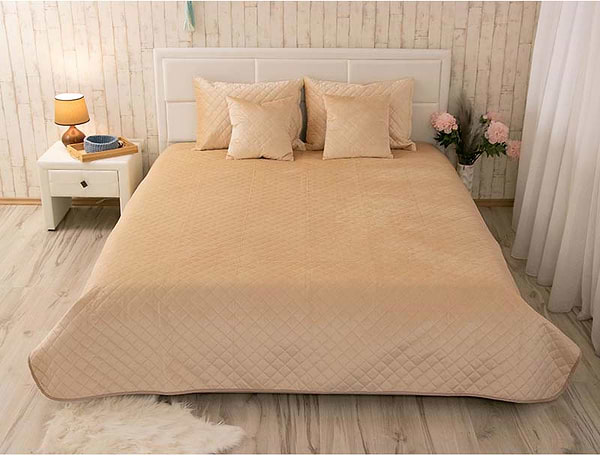 Фото - Покривало двоспальне Руно 180х220 велюр (340.55_Beige ромб) Фото - Покривало двоспальне Руно 180х220 велюр (340.55_Beige ромб)