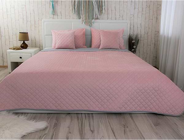 Фото - Покривало двоспальне Руно 180х220 велюр (340.55_Pink and Grey ромб )