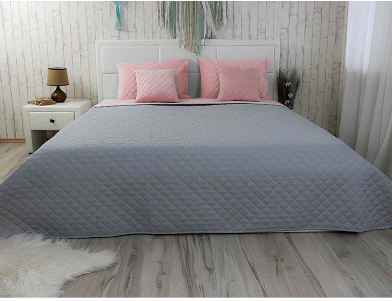 Покрывало полуторное Руно 150х220 велюр (360.55_Pink and Grey ромб)