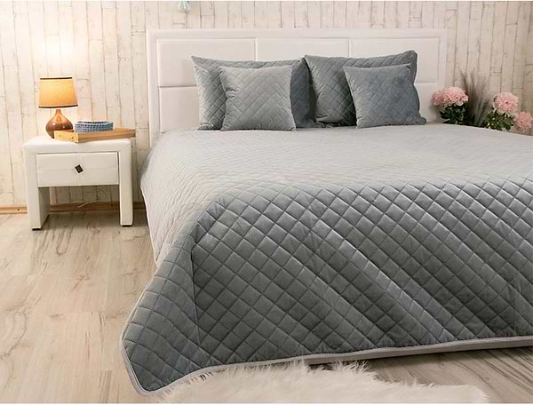 Фото - Покривало двоспальне Руно 220х240 велюр (330.55_Dark Grey ромб)