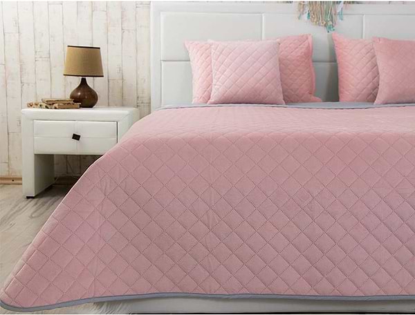 Фото - Покривало двоспальне Руно 180х220 велюр (340.55_Pink and Grey ромб )