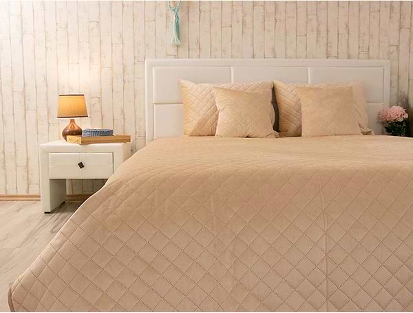 Фото - Покривало двоспальне Руно 180х220 велюр (340.55_Beige ромб)