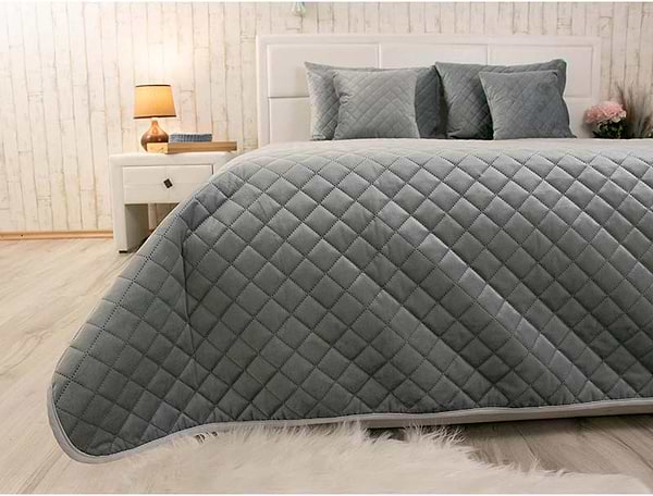 Фото - Покривало двоспальне Руно 220х240 велюр (330.55_Dark Grey ромб)