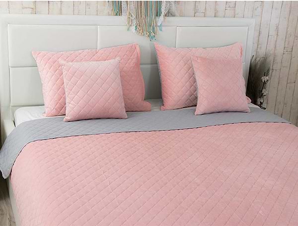 Фото - Покривало двоспальне Руно 180х220 велюр (340.55_Pink and Grey ромб )