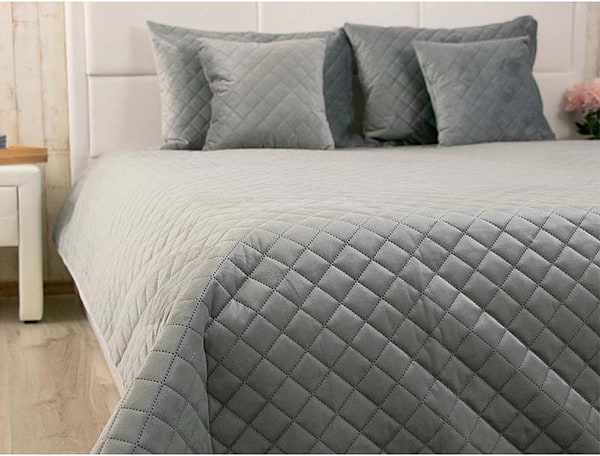 Фото - Покривало двоспальне Руно 220х240 велюр (330.55_Dark Grey ромб)