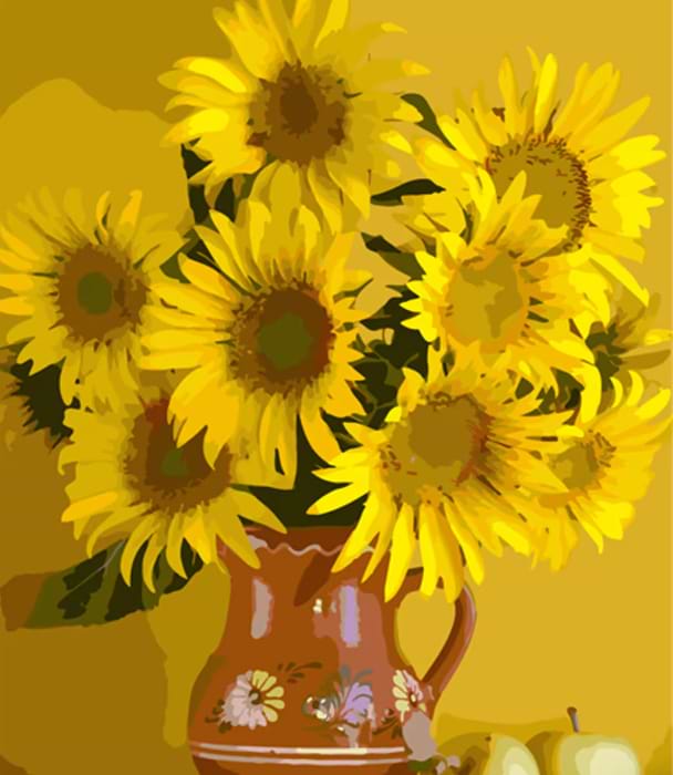 Картина по номерам Strateg Подсолнечники в глиняном кувшине 40х50 см (MZ035)