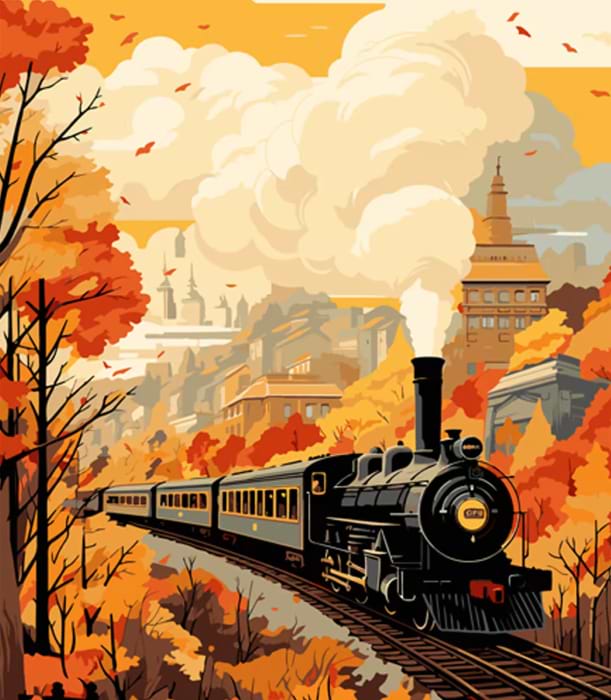 Картина по номерам Strateg Поезд и осенний пейзаж 40х50 см (MZ072)