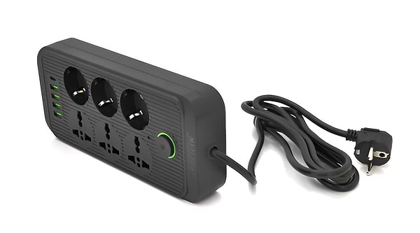 Фото - Сетевой фильтр Voltronic F07U 6 роз. (3 EU+3 Universal) + 4 USB + 1PD кнопка вкл. с индикатором 2 м Black