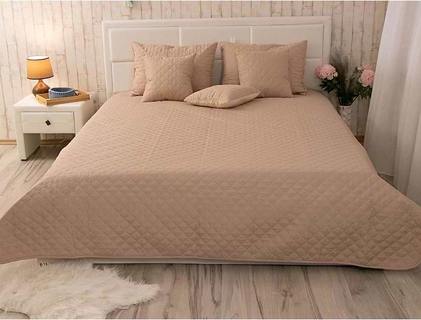 Фото - Покривало двоспальне Руно 180х220 велюр (340.55_Beige ромб)