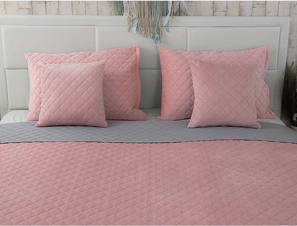 Фото - Покривало двоспальне Руно 180х220 велюр (340.55_Pink and Grey ромб )