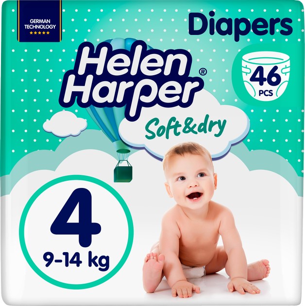 Одноразовые подгузники Helen Harper Soft&Dry 4 (9-14кг) 46шт Maxi (5411416060130) - Фото 1
