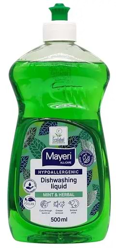 Фото - Засіб для ручного миття посуду Mayeri гіпоалергенний М'ята та Рослинні екстракти 500 мл (MDDHMPE500)