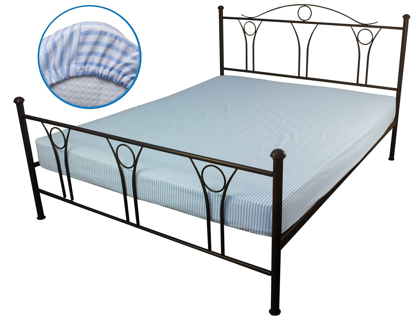 Простирадло двоспальне Руно 160х200 блакитна смужка бязь (500.114У_блакитний смужка)